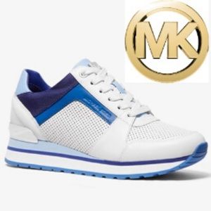 Michael Kors Leather Bille Trainer Shoes in 6.5 color Blue/White/Silver